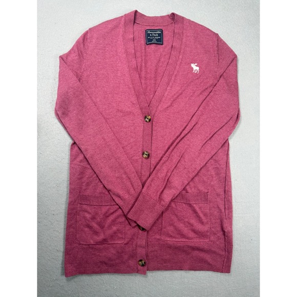 Abercrombie & Fitch Sweaters - Abercrombie‎ Fitch Pink Cardigan Sweater Womens XXS Embroidered Moose Pockets